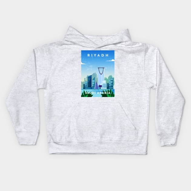 Riyadh, Saudi Arabia - Retro travel minimalist poster Kids Hoodie by GreekTavern